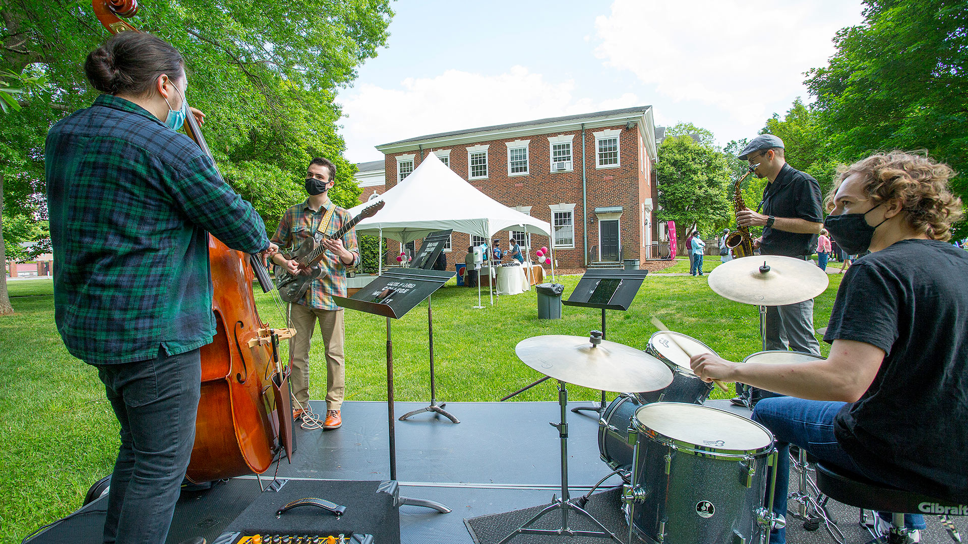 The Guilford College Jazz Ensemble performs for visitors.