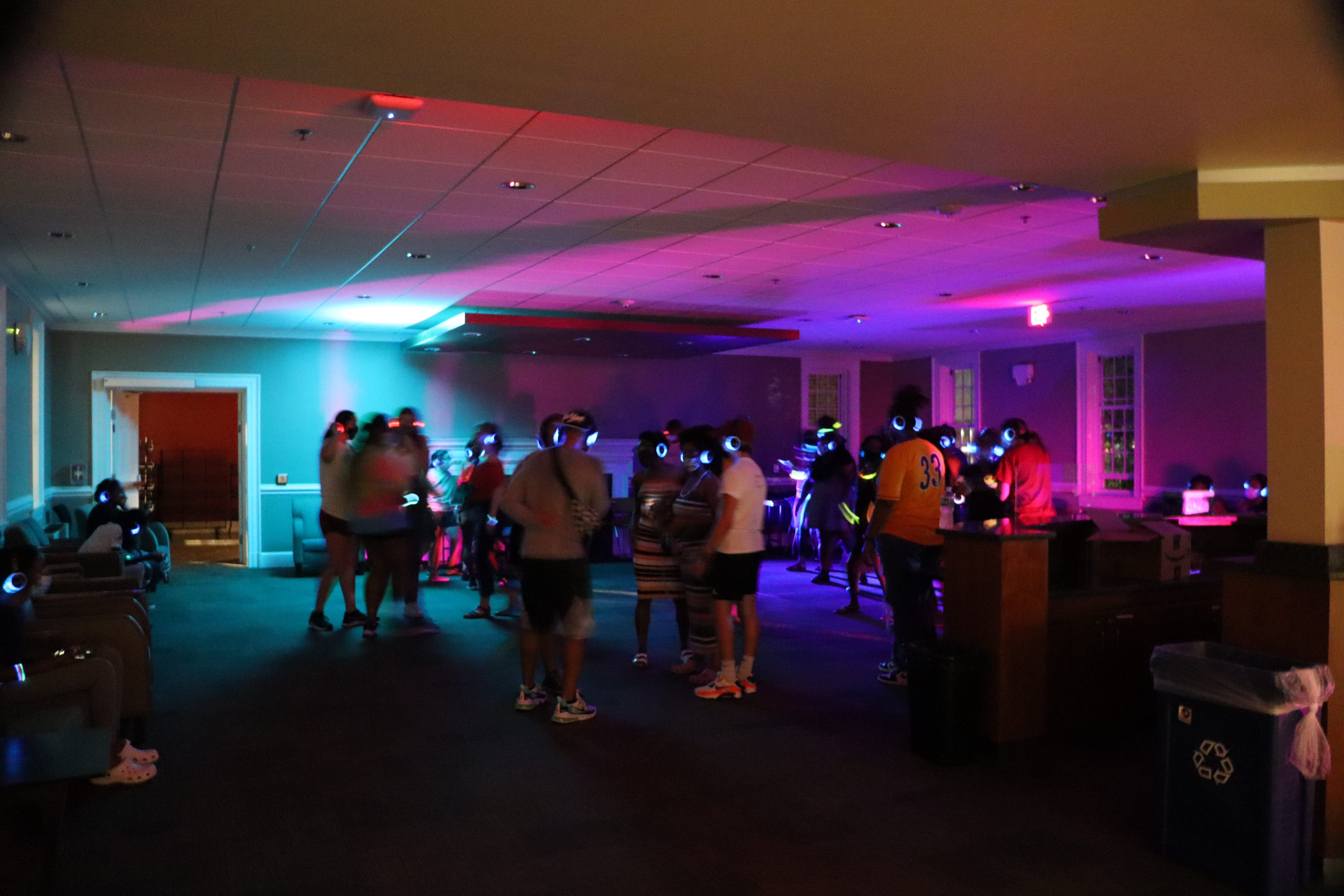 Students hang out and dance at the Silent Disco event.