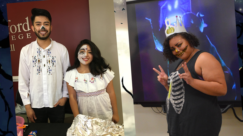 Students wear skeleton costumes to celebrate Halloween.