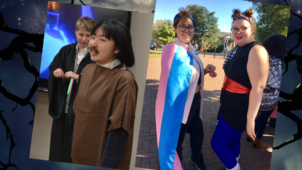 Students wear Harry Potter and cat costumes to celebrate Halloween.