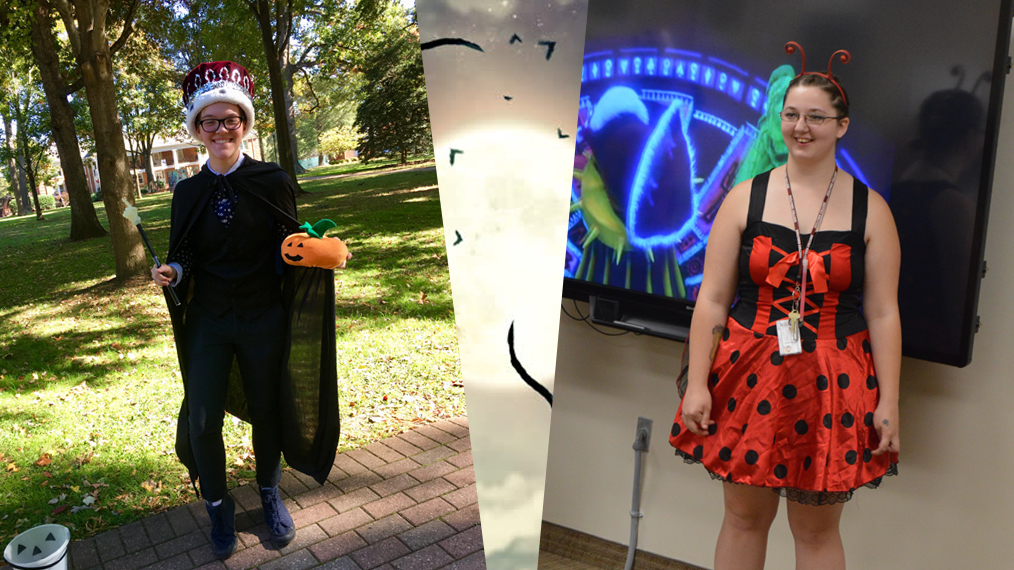 A student wears a ladybug costume to celebrate Halloween.