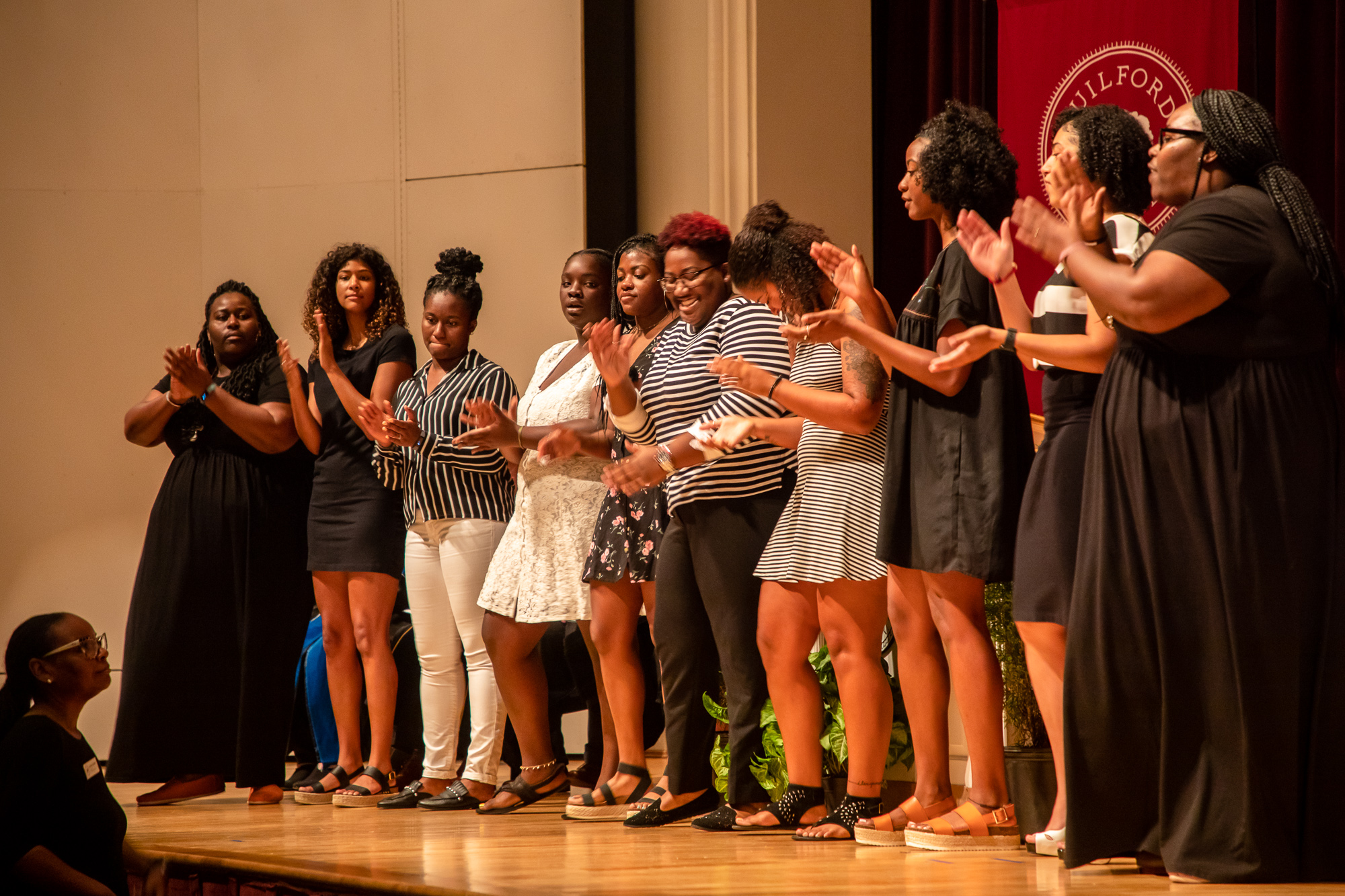 The Guilford College gospel choir Voices of Victory performs at Convocation.