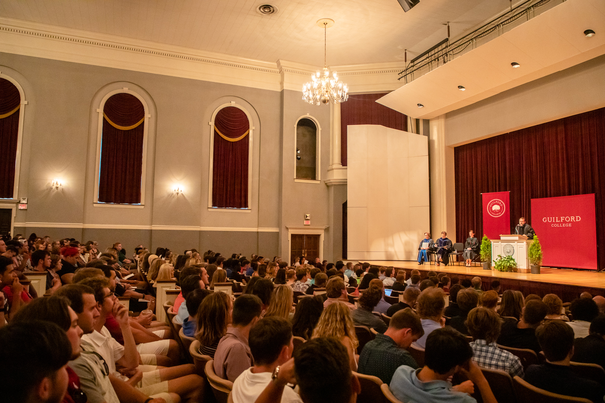 The crowd fills the seats in Dana Auditorium as Convocation begins.